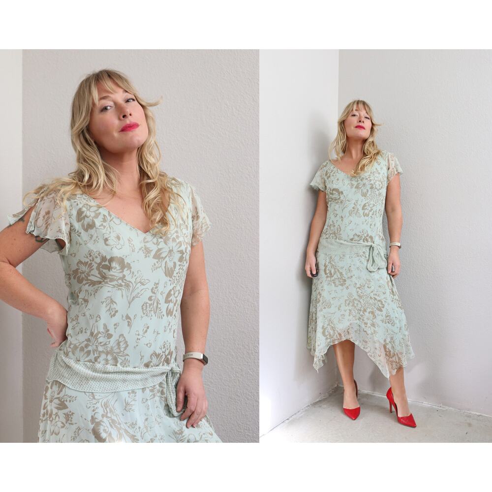 2000's Y2K Vintage Flowy Silk Chiffon Jonathan Martin Party Dress Women's MD LG